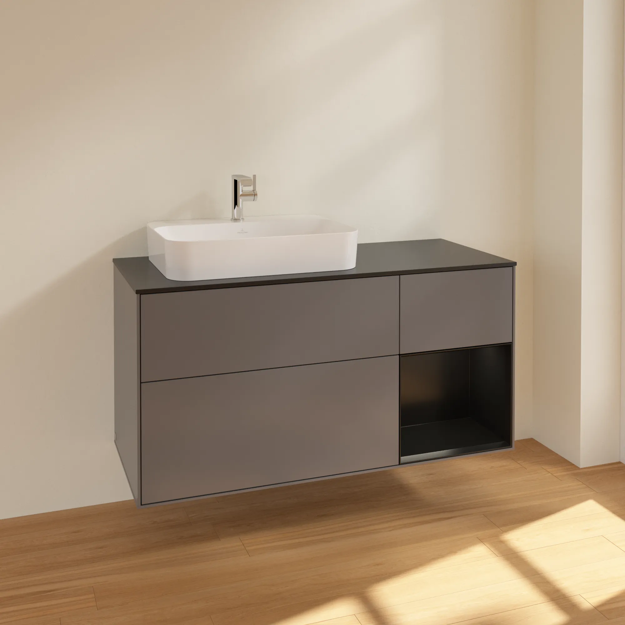 Villeroy & Boch Waschtischunterschrank „Finion“ für Schrankwaschtisch 1200 × 603 × 501 mm Anthracite Matt Lacquer, für Becken links