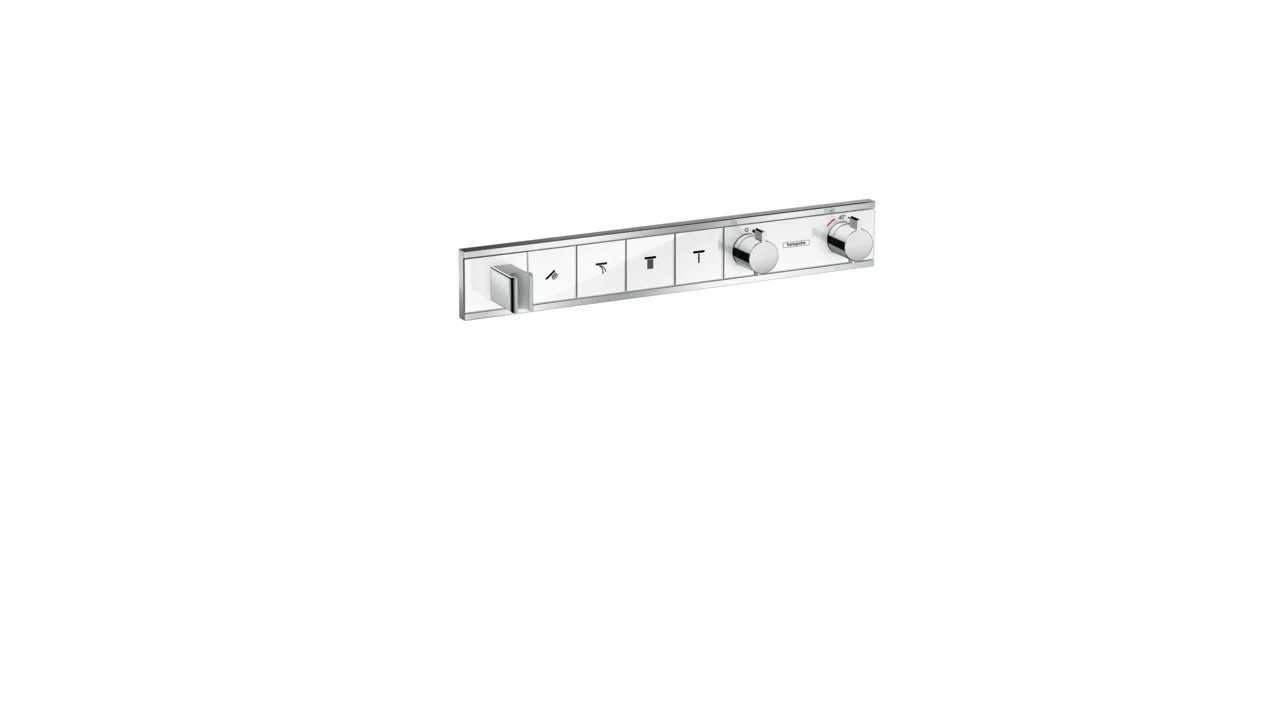 Hansgrohe RainSelect Thermostat Unterputz, 4 Verbraucher, weiß/chrom, mit integriertem Brausehalter und Tasten für Handbrause, Schwall, Rain groß, MonoRain
