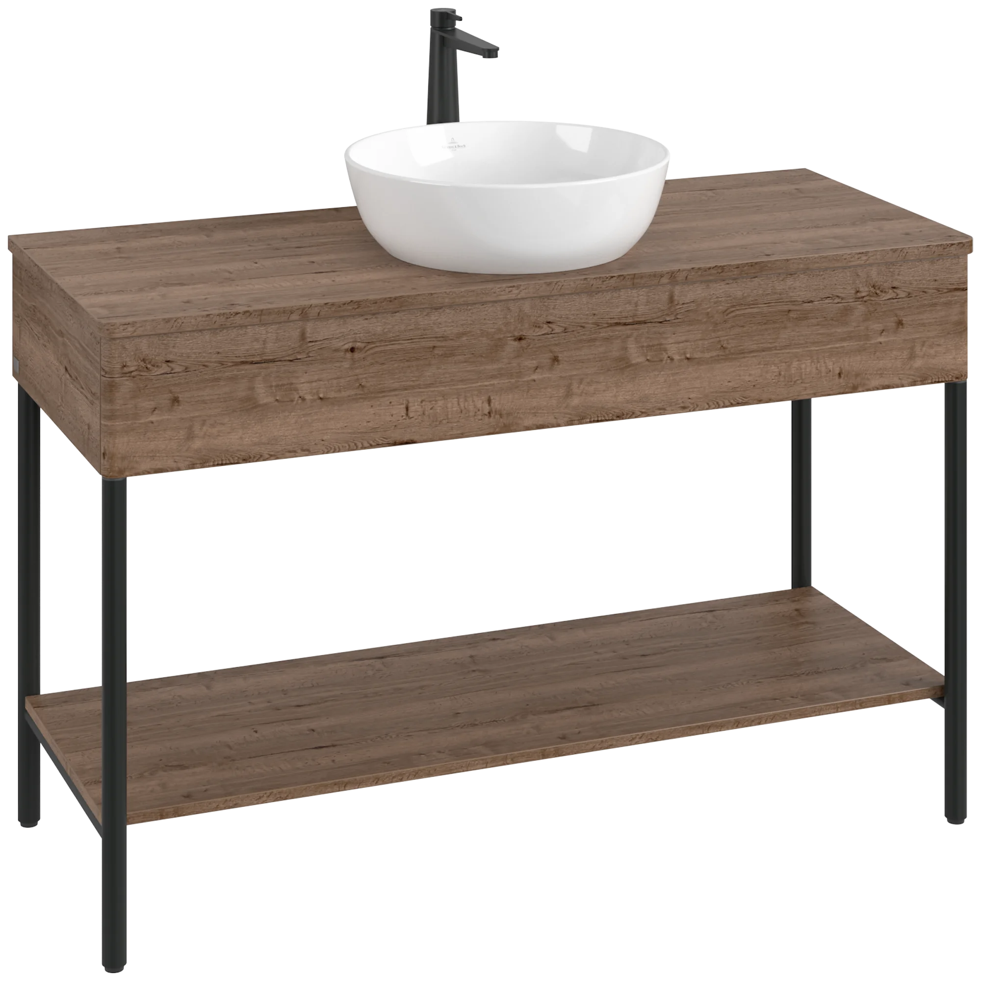 Villeroy & Boch Waschbeckenunterschrank Artis, Eckig, Tobacco Oak, 1.200 x 782 x 500 mm, mit Metallgestell und Beleuchtung Villeroy & Boch Waschbeckenunterschrank Artis, Eckig, Tobacco Oak, 1.200 x 782 x 500 mm, mit Metallgestell und Beleuchtung