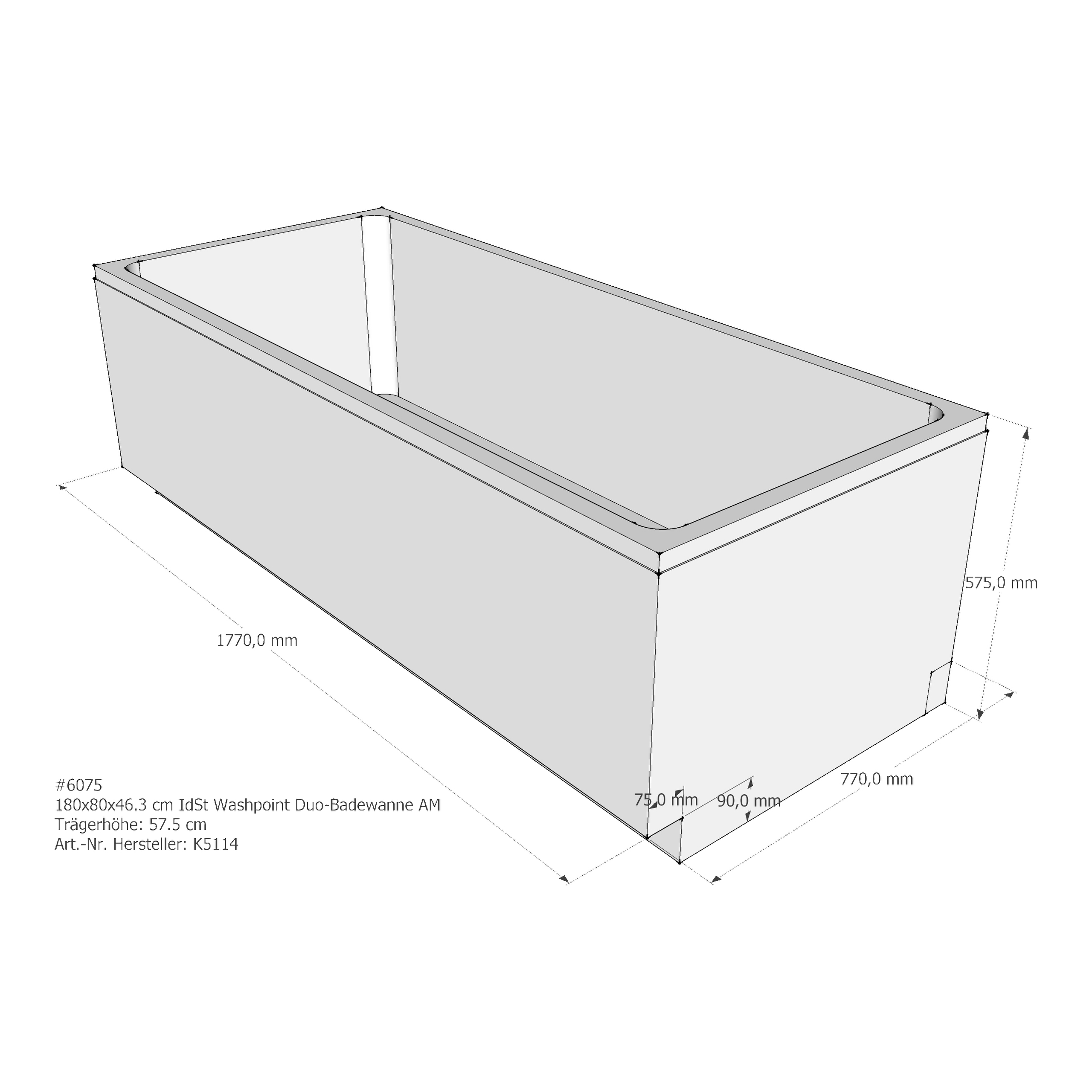 Badewannenträger für Ideal Standard Washpoint Duo 180 × 80 × 46,3 cm