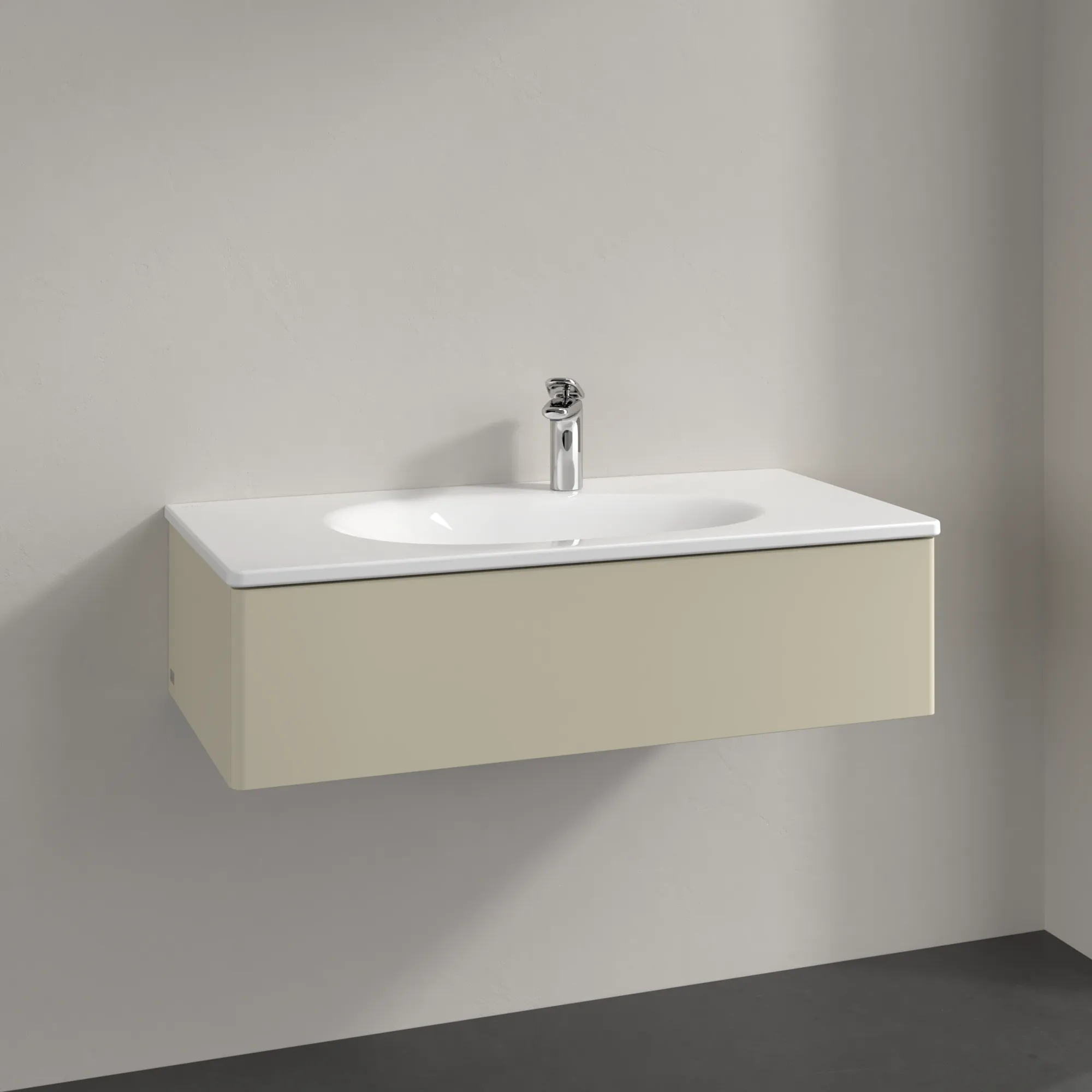 Villeroy & Boch Waschtischunterschrank für Schrankwaschtisch „Antao“ 988 × 256 × 493 mm Silk Grey Matt Lacquer, ohne Hahnlochbohrung, für Becken mittig, ohne Beleuchtung Villeroy & Boch Waschtischunterschrank für Schrankwaschtisch „Antao“ 988 × 256 × 493 mm Silk Grey Matt Lacquer, ohne Hahnlochbohrung, für Becken mittig, ohne Beleuchtung