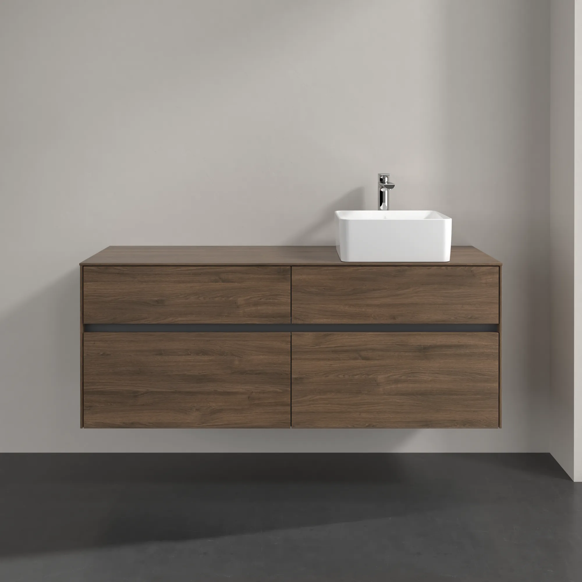 Villeroy & Boch Waschbeckenunterschrank Collaro Arizona Oak, 1400x548x500 mm, mit Beleuchtung und SoftClosing, Eckig