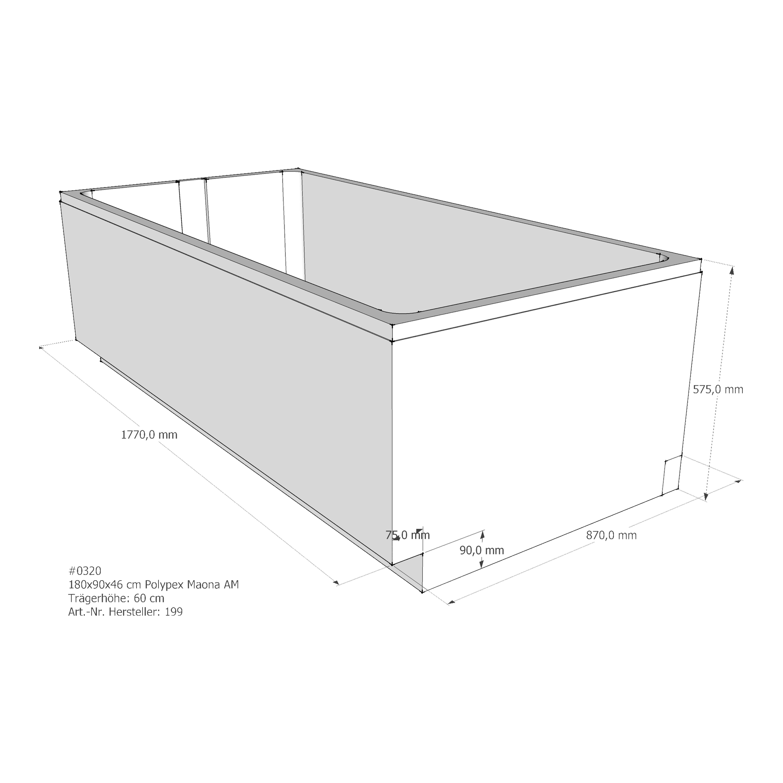 Badewannenträger für Polypex Maona 180 × 90 × 46 cm