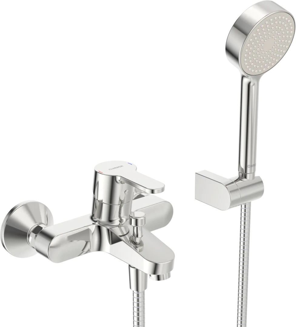 HansaPRIMO Wannen- und Brausearmatur Einhebelmischer AP WAFÜ-Batterie mit Wandstangengarnitur 1-strahlig Ausladung 155mm HansaPRIMO Wannen- und Brausearmatur Einhebelmischer AP WAFÜ-Batterie mit Wandstangengarnitur 1-strahlig Ausladung 155mm