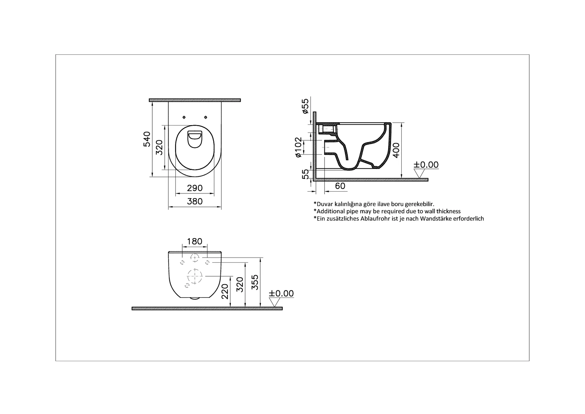 Liquid Wand-WC Flush 2.0 ohne Spülrand Tiefspüler Weiß Hochglanz mit Oberflächenveredelung Clean