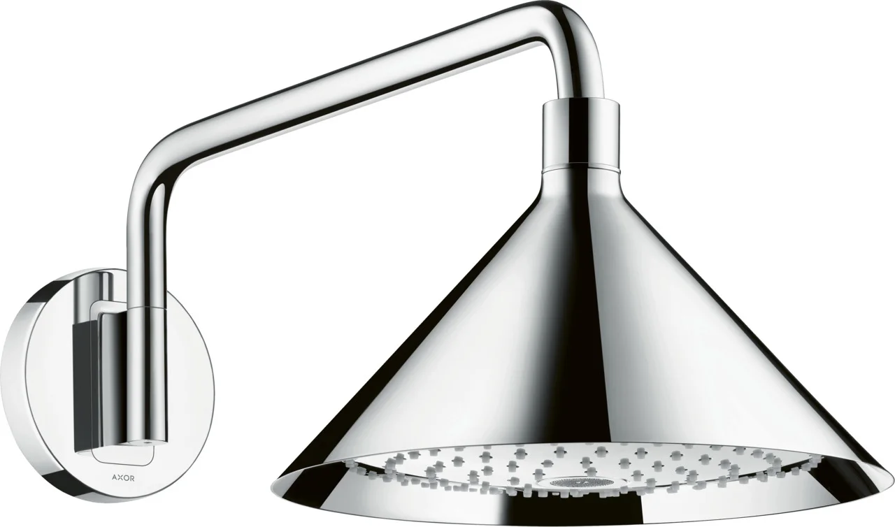 Hansgrohe AXOR Showers/front Kopfbrause mit Brausearm, Chrom, 279 mm, Rain/RainAir Strahl, 15 l/min, verstellbarer Winkel, abnehmbare Strahlscheibe