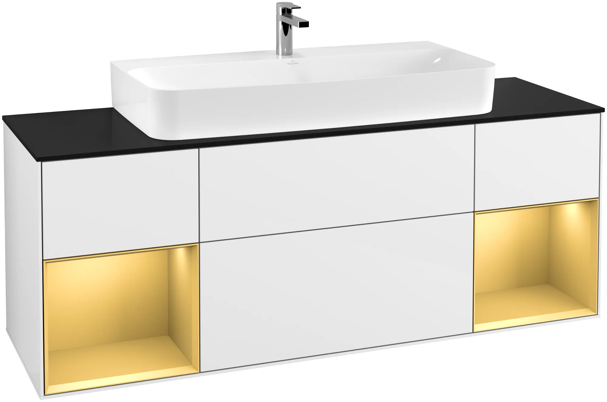Villeroy & Boch Finion Waschbeckenunterschrank G21 1600x603x501mm Glossy White Lacquer / Gold Matt Lacquer / Glass Black Matt