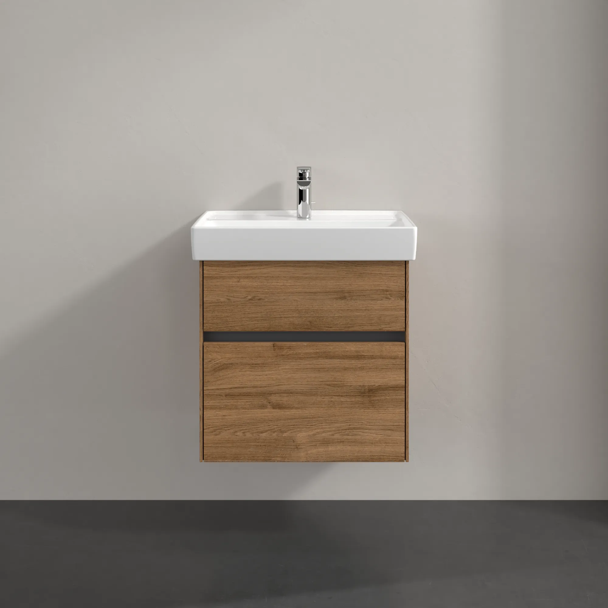 Villeroy & Boch Waschtischunterschrank „Collaro“ 554 × 546 × 444 mm Kansas Oak, für Becken mittig, mit Beleuchtung, Soft Closing