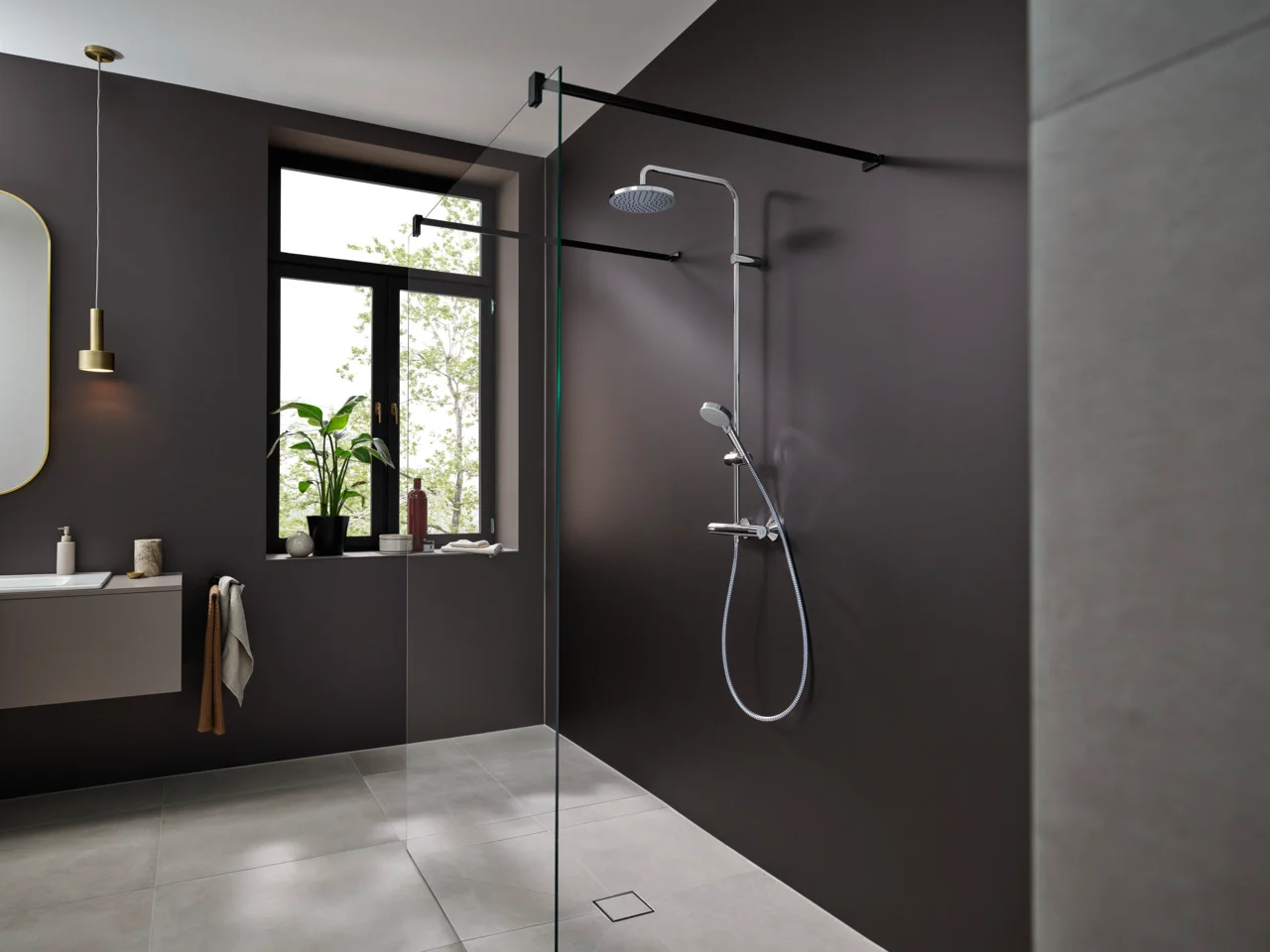 Hansgrohe Vernis Blend Showerpipe 200 1jet EcoSmart mit Thermostat, Chrom, 426 mm Brausearmlänge, DN15 Anschluss