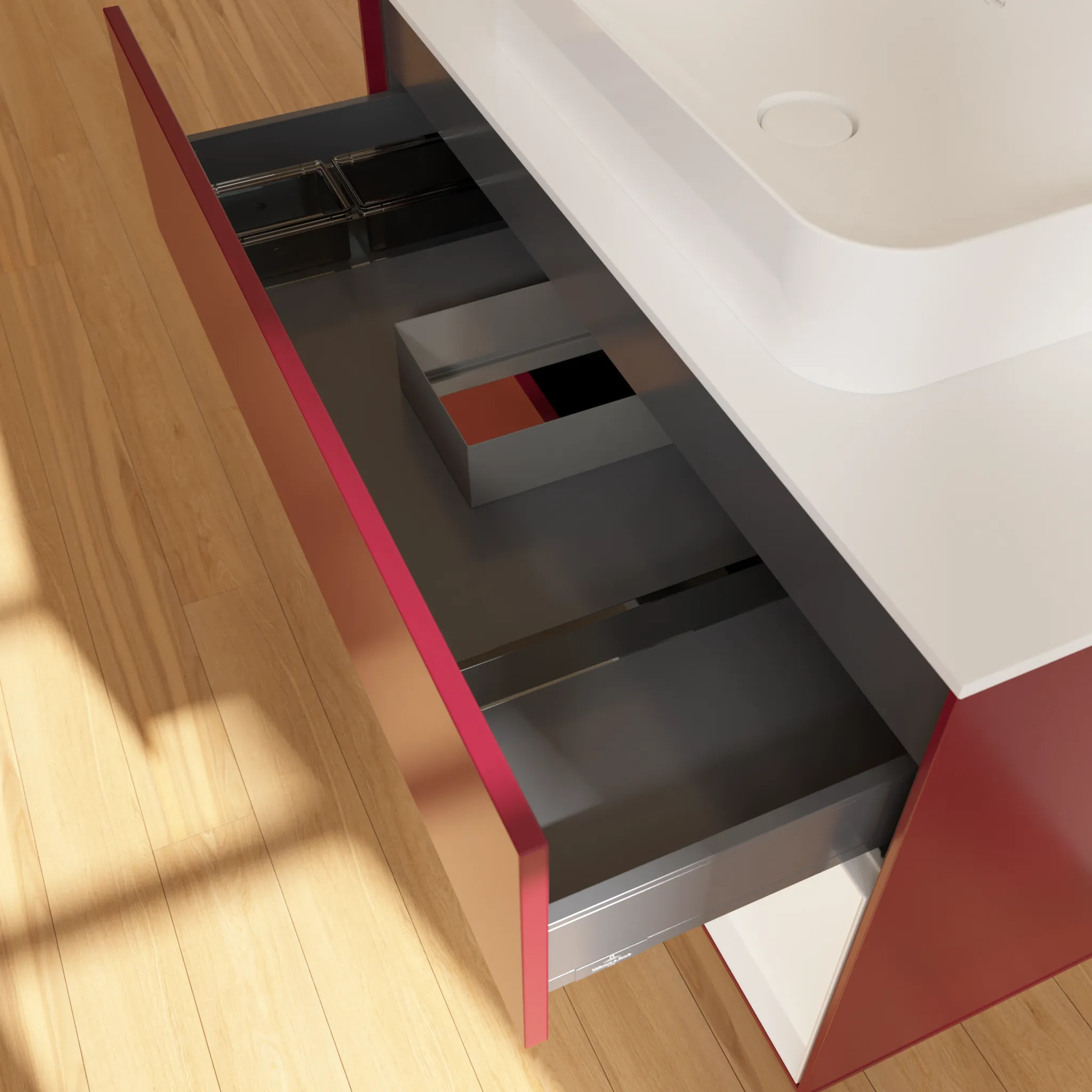 Villeroy & Boch Waschtischunterschrank „Finion“ für Schrankwaschtisch 1000 × 603 × 501 mm Peony Matt Lacquer, für Becken mittig, mit Hahnlochbohrung