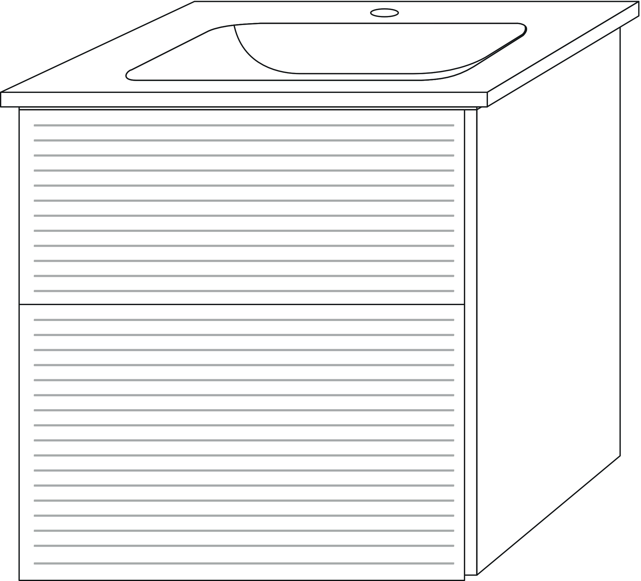 Set „3way“ Struktur 55,5 × 47,7 × 59,1 cm in Weiß (matt), mit Hahnlochbohrung, Becken mittig Set „3way“ Struktur 55,5 × 47,7 × 59,1 cm in Weiß (matt), mit Hahnlochbohrung, Becken mittig
