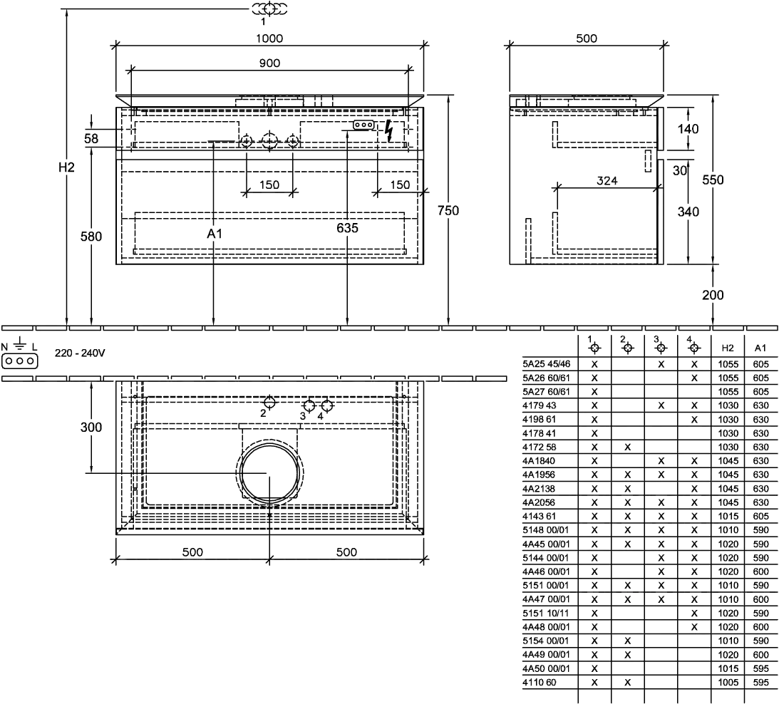 Villeroy & Boch Waschtischunterschrank „Legato“ für Schrankwaschtisch 100 × 55 × 50 cm