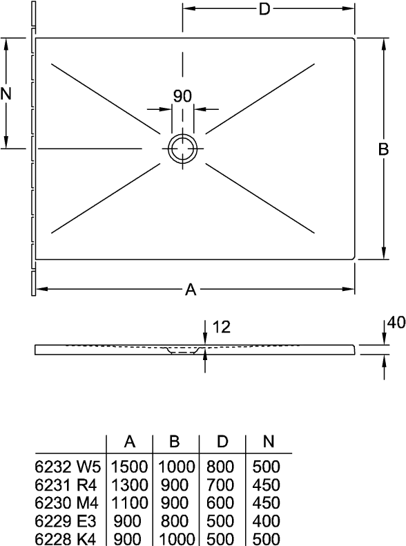 Villeroy & Boch rechteck Duschwanne „Subway Infinity“ kurze Seite geschnitten an der Wand, universal einbaubar 90 × 80 cm