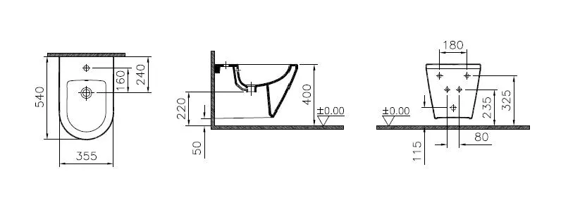 VitrA Integra Wand-Bidet 36 x 54 cm verdeckte Befestigung Weiß Hochglanz VitrA Clean VitrA Integra Wand-Bidet 36 x 54 cm verdeckte Befestigung Weiß Hochglanz VitrA Clean