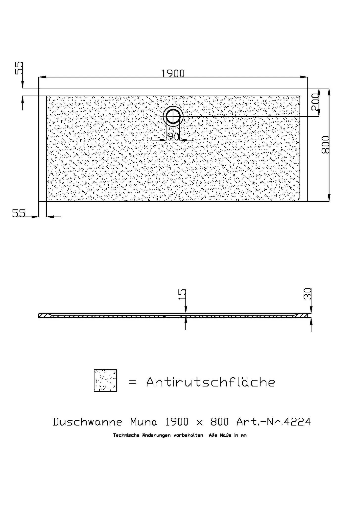Hoesch Muna Duschwanne 1900x800x30, Solique, Steingrau Hoesch Muna Duschwanne 1900x800x30, Solique, Steingrau