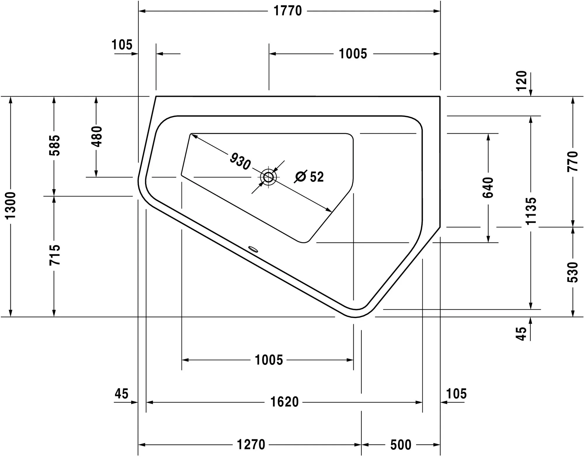 Duravit Badewanne „Paiova 5“ fünfeck 177 × 130 cm, rechts