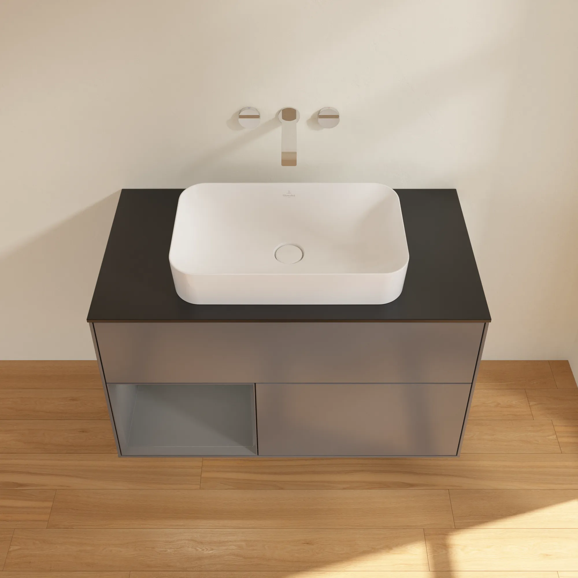 Villeroy & Boch Waschtischunterschrank „Finion“ für Schrankwaschtisch 1000 × 603 × 501 mm Anthracite Matt Lacquer, ohne Hahnlochbohrung, für Becken mittig Villeroy & Boch Waschtischunterschrank „Finion“ für Schrankwaschtisch 1000 × 603 × 501 mm Anthracite Matt Lacquer, ohne Hahnlochbohrung, für Becken mittig