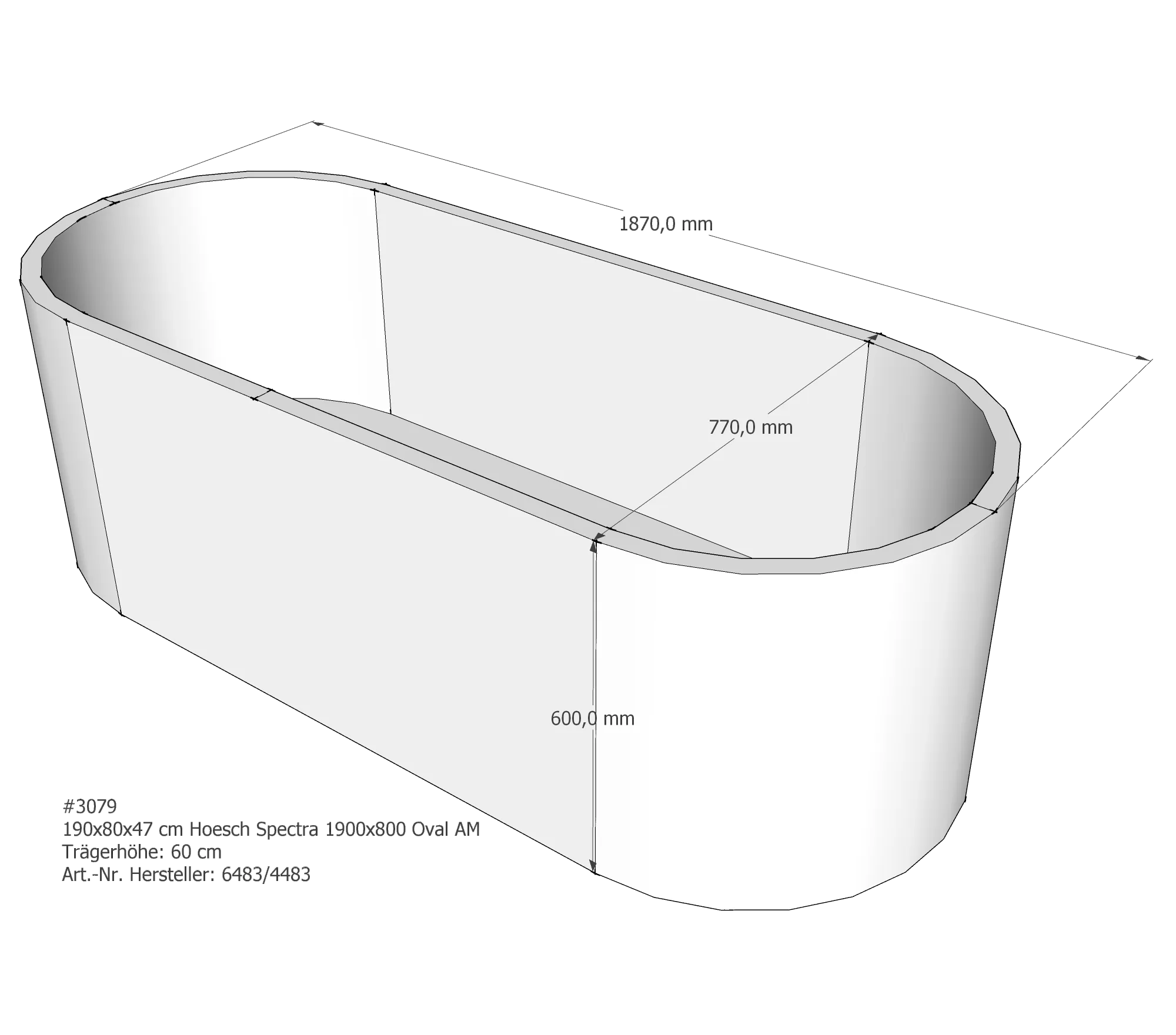 Badewannenträger für Hoesch Spectra 1900×800 190 × 80 × 47 cm