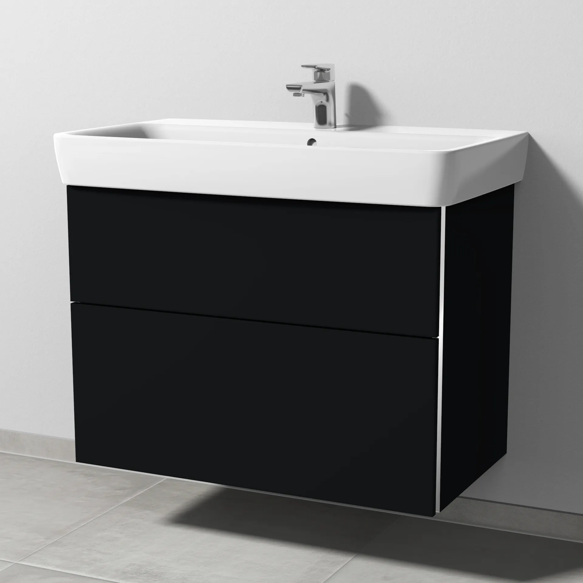 Sanipa Waschtischunterschrank „3way“ passend zu Keramik-Waschtische Renova Plan von Geberit 790 × 588 × 407 mm in Schwarz (matt), Becken mittig