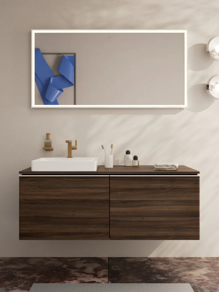 Hansgrohe Xarita E Spiegel 1400/700/50 mm, Mattweiß, LED-Beleuchtung mit Infrarotsensor, stufenlos dimmbar, AntiFog, Wandmontage