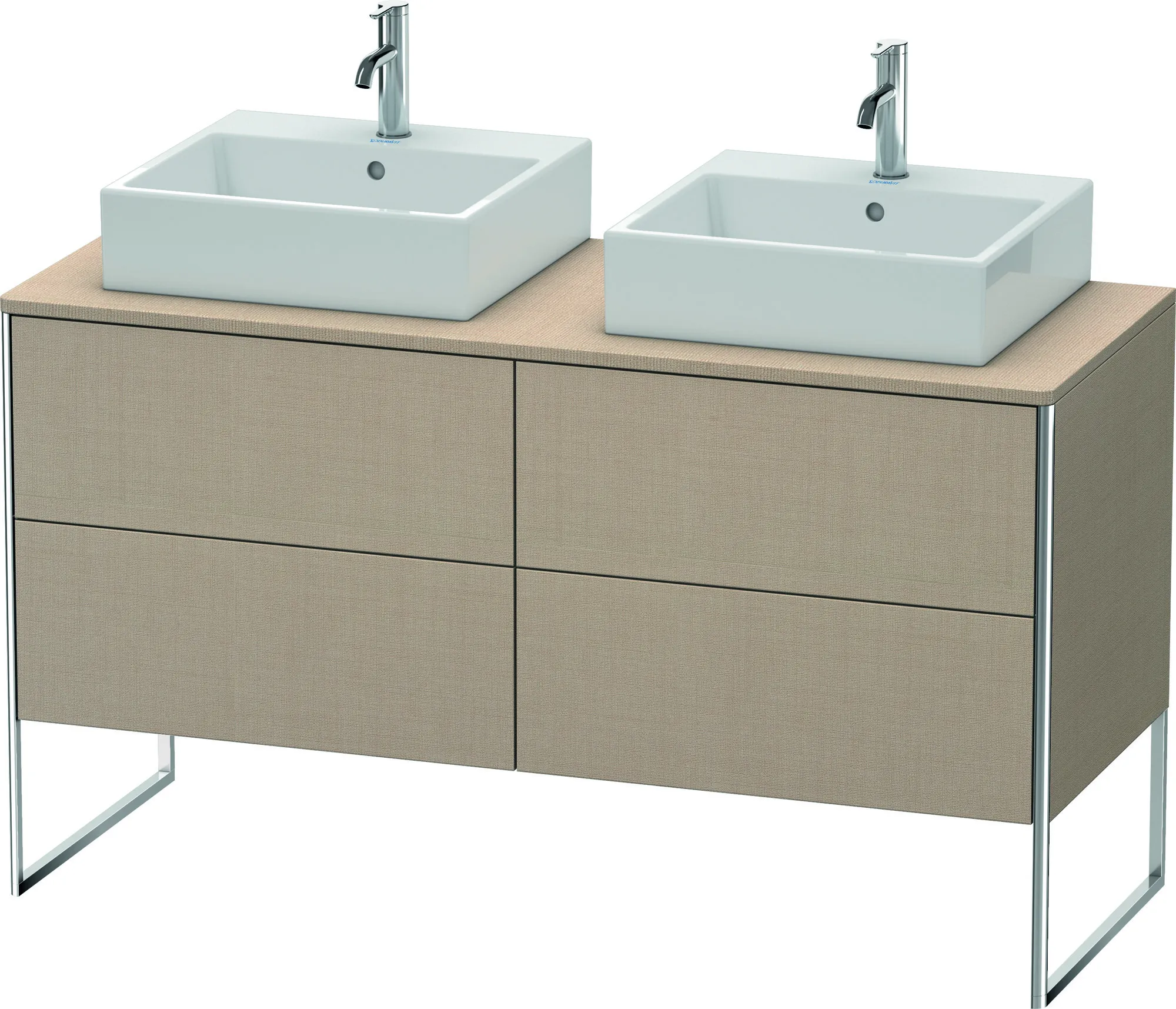 Duravit Waschtischunterschrank bodenstehend „XSquare“ 140 × 77,8 × 54,8 cm Leinen Becken: links und rechts / Front- & Korpusfarbe: Leinen / Größe: 140 × 54,8 × 77,8 cm / Oberfläche: Dekor / Profile: Chrom / Schubladen: 4