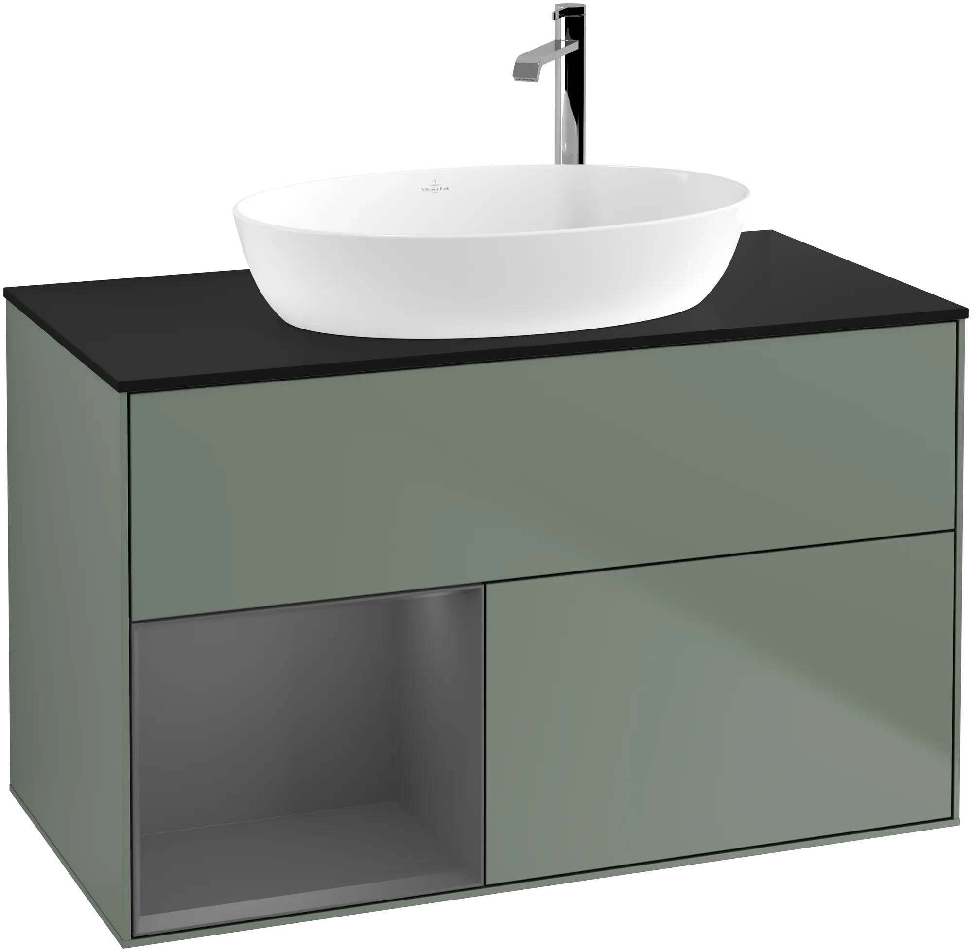 Villeroy & Boch Waschtischunterschrank „Finion“ für Schrankwaschtisch 1000 × 603 × 501 mm Olive Matt Lacquer, für Becken mittig, mit Hahnlochbohrung