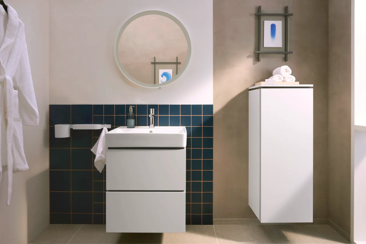 Hansgrohe Waschtischunterschrank Xilesa E, Mattweiß, 580 x 470 mm, 2 Schubkästen PushOpen, SoftClose, Wandmontage