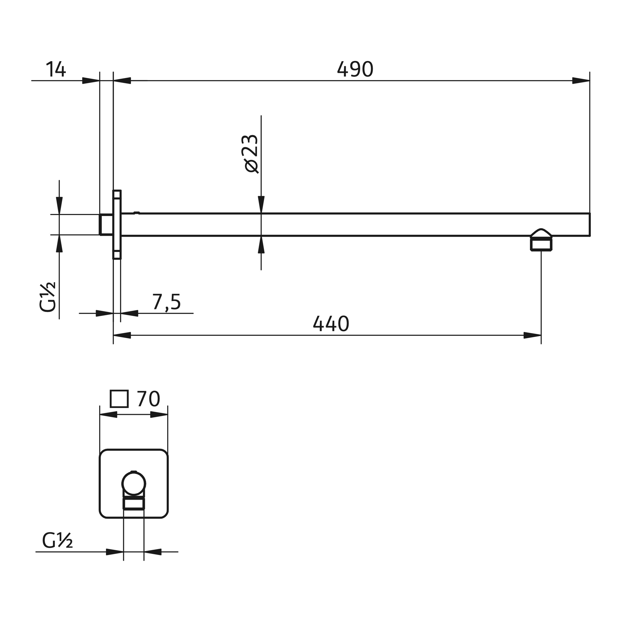 HSK Wandarm „Softcube“ gerade mit Rosette Ausladung 440 mm in chrom HSK Wandarm „Softcube“ gerade mit Rosette Ausladung 440 mm in chrom