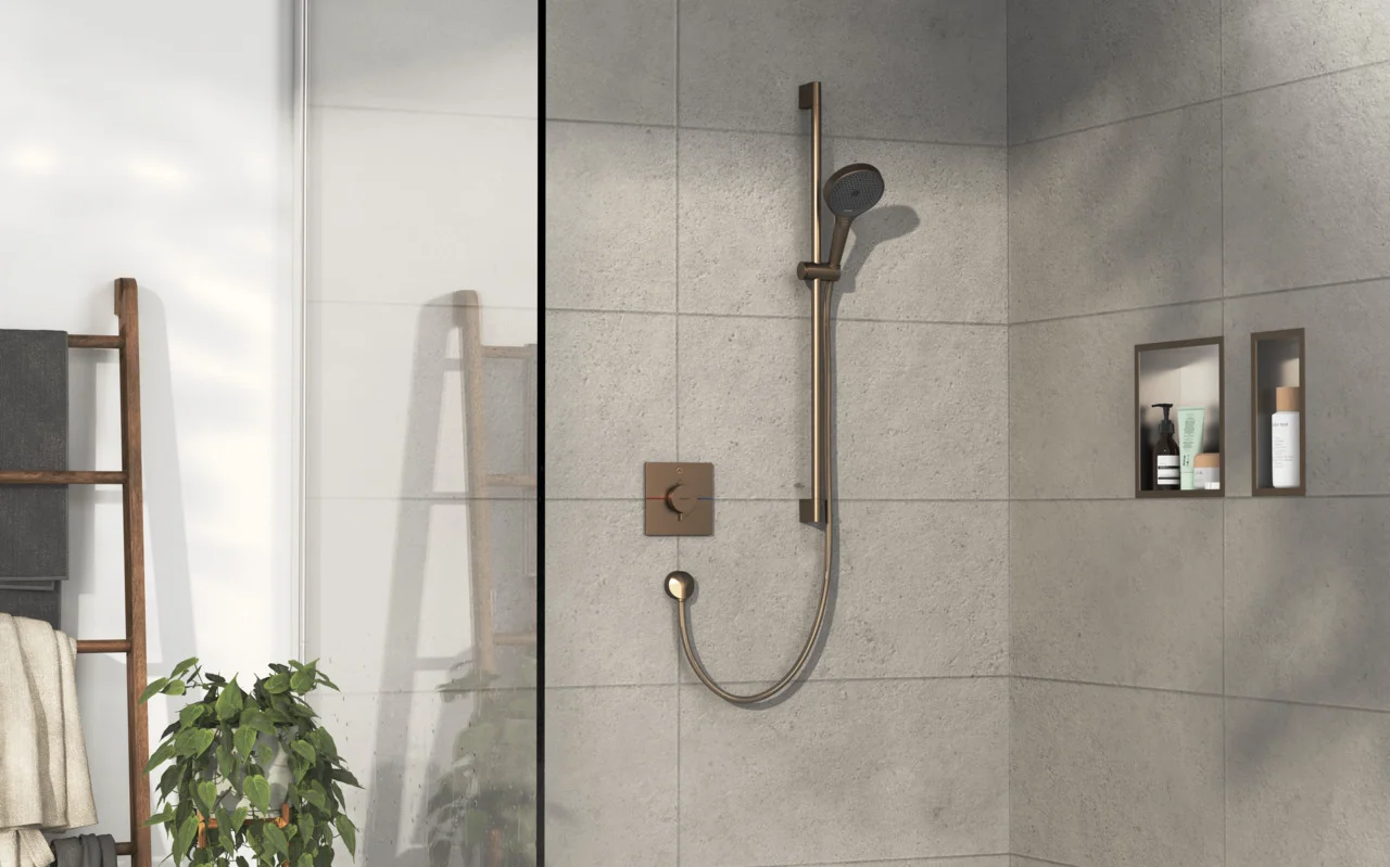 Hansgrohe ShowerSelect Comfort E Thermostat Unterputz, Brushed Bronze, 1 Verbraucher, flache Rosette, einfache Installation