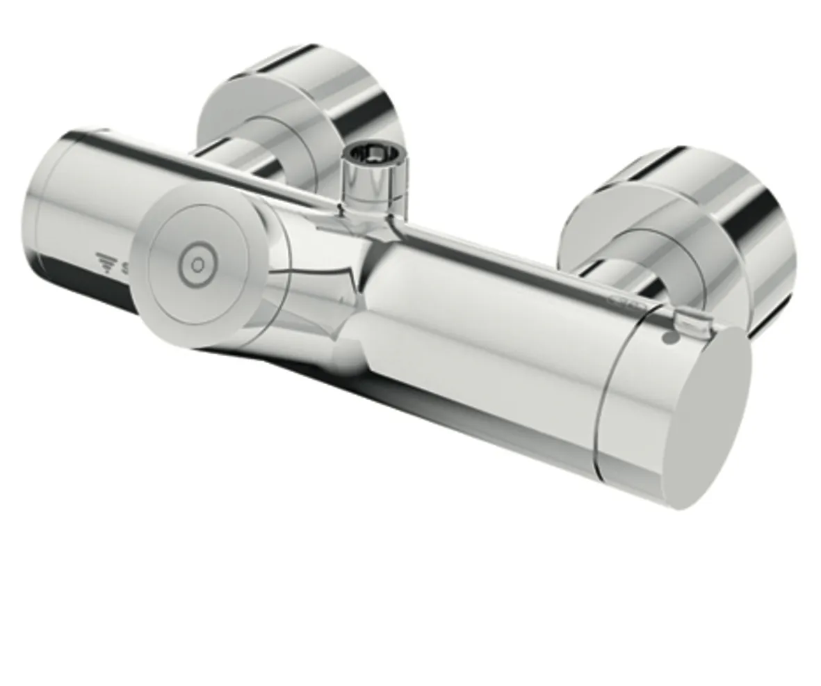 Aufputz-Duscharmatur VITUS VD-C-T / o, Mischwasser, Thermostat, Elektronisch, Selbstschluss, 2 RFV, Batteriefach, Thermische Desinfektion, 2x DN 15 G 1/2 AG, DN 15 G 1/2 AG (oben), chrom