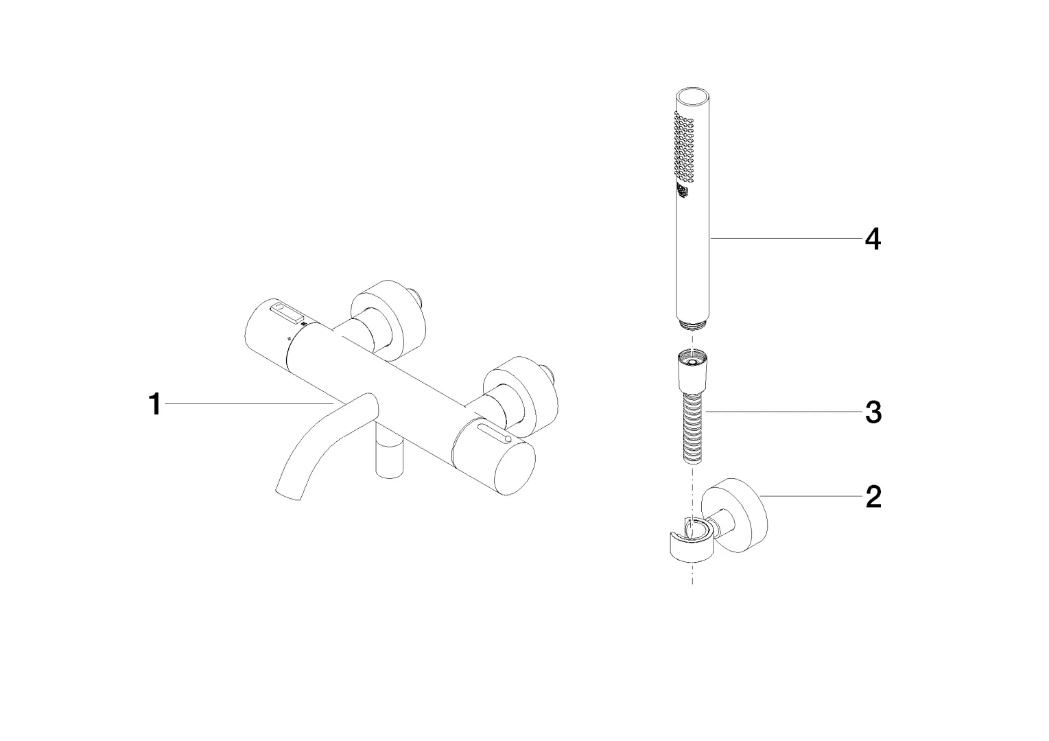 Wannen-Thermostat für Wandmontage mit Schlauchbrausegarnitur META Chrom 34234979