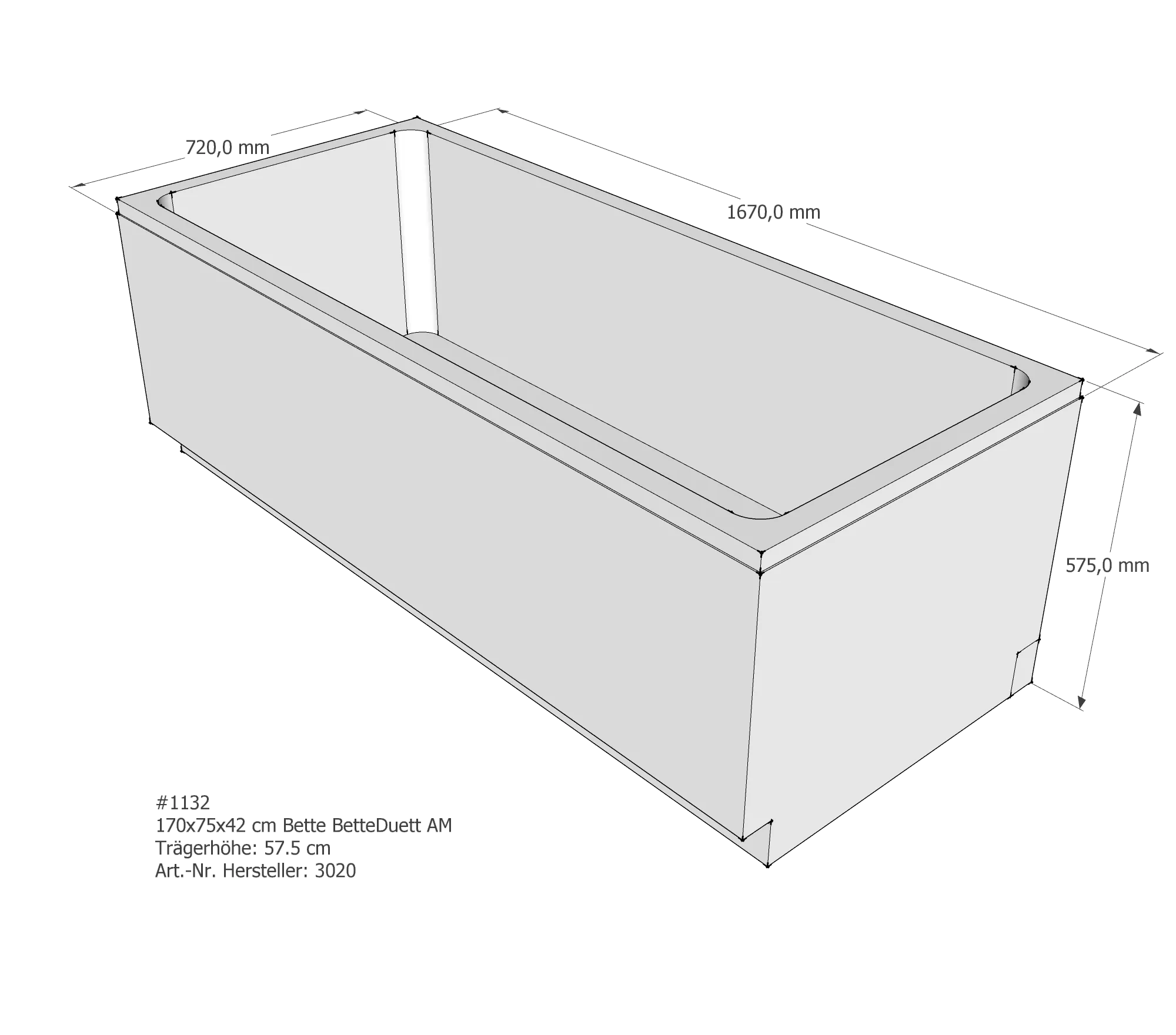 Badewannenträger für Bette Duett 170 × 75 × 42 cm Breite: 75 cm Badewannenträger für Bette Duett 170 × 75 × 42 cm Breite: 75 cm