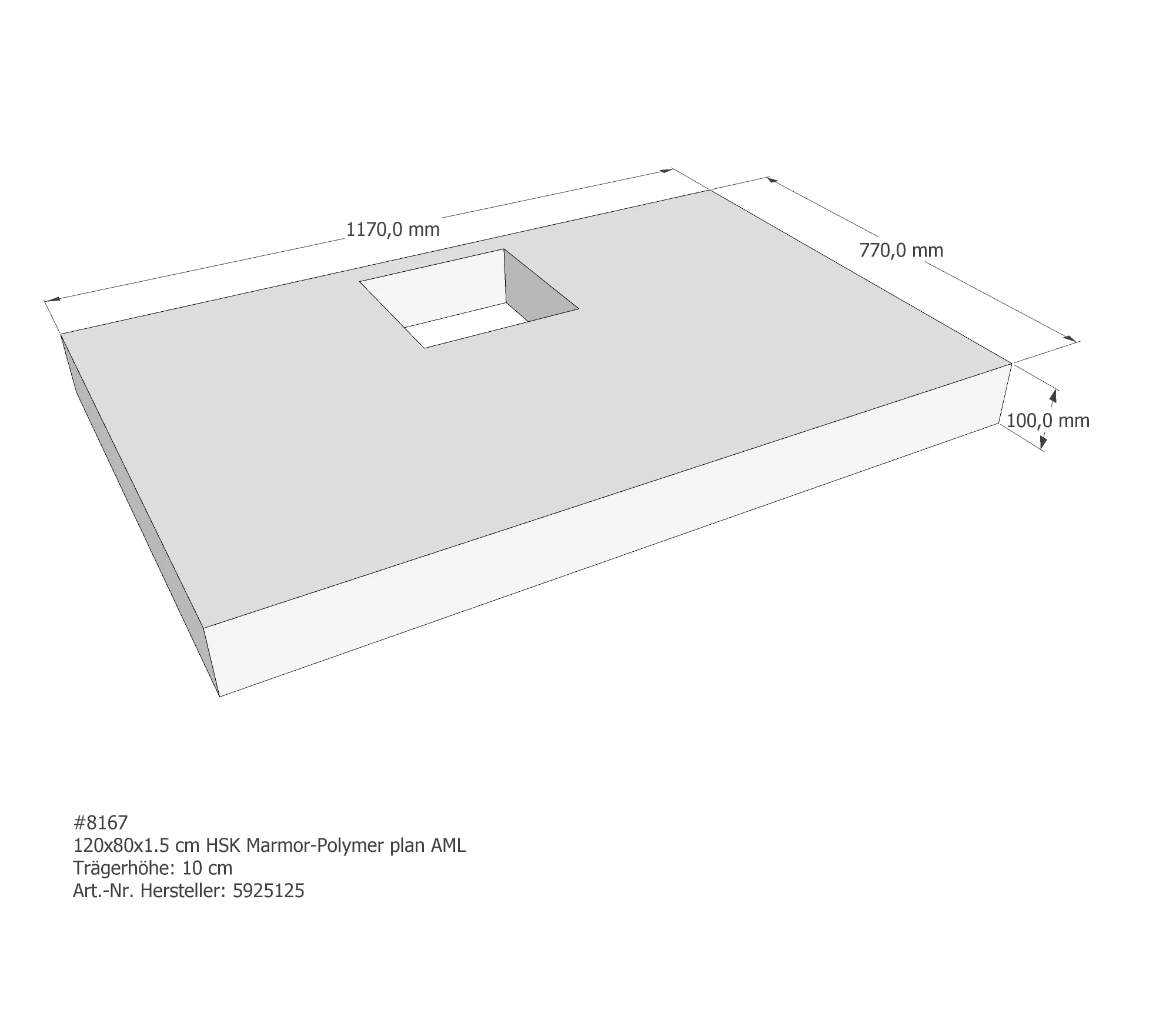 Duschwannenträger passend für HSK Marmor-Polymer plan 120 × 80 × 1,5 cm