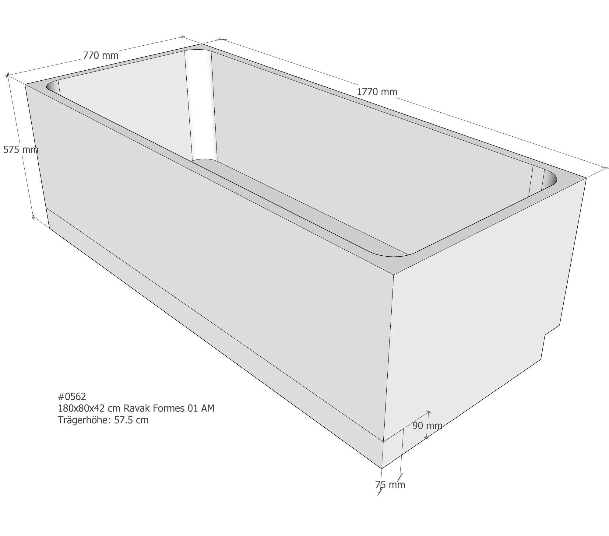 Badewannenträger passend für Ravak Formes 01 /Slim 180 × 80 × 42 cm