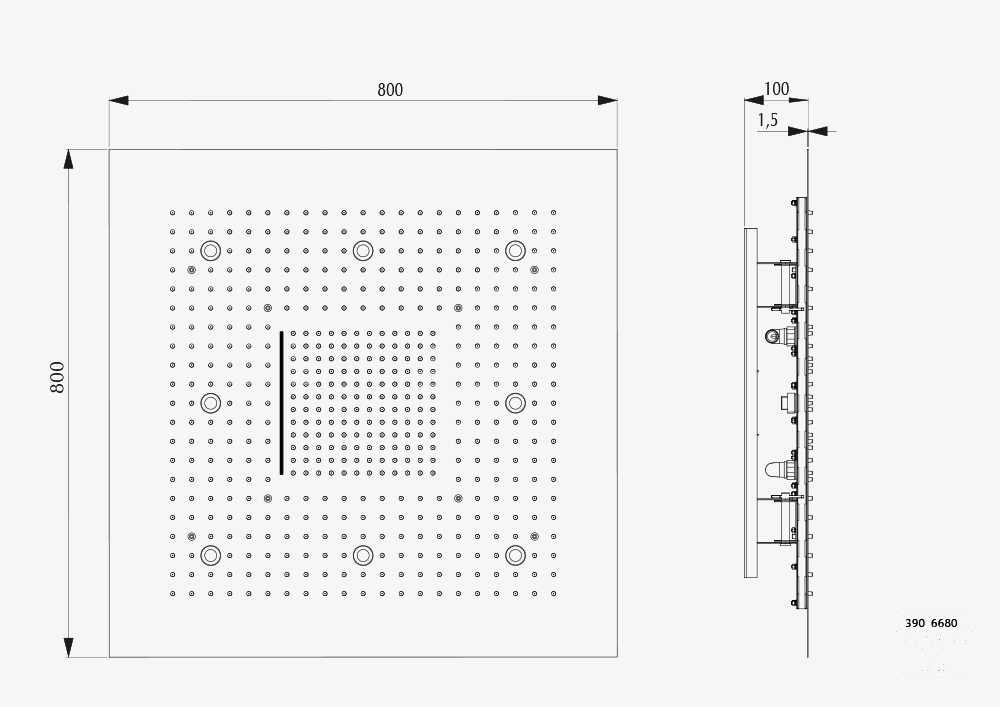 Serie 390 Relax Rain Regenpaneel für Deckeneinbau mit 3 Strahlarten 80 x 80 cm Edelstahl poliert Serie 390 Relax Rain Regenpaneel für Deckeneinbau mit 3 Strahlarten 80 x 80 cm Edelstahl poliert