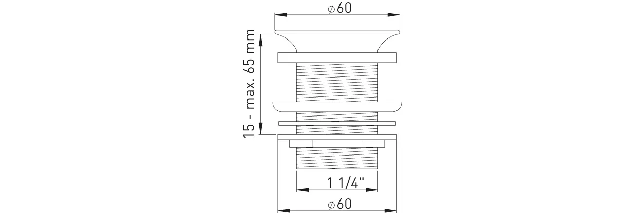 Frank Schaftventil 1 1/4″ x D= 60 mm mit Überlaufschlitzen, Schaftlänge 70 mm