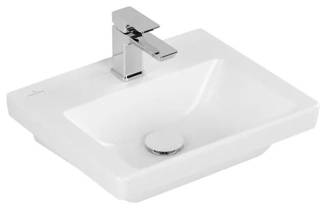Villeroy & Boch Handwaschbecken für Montage mit Möbel „Subway 3.0“ 450 × 370 × 145 mm, mit Hahnlochbohrung, Hahnlochposition mittig in Stone White