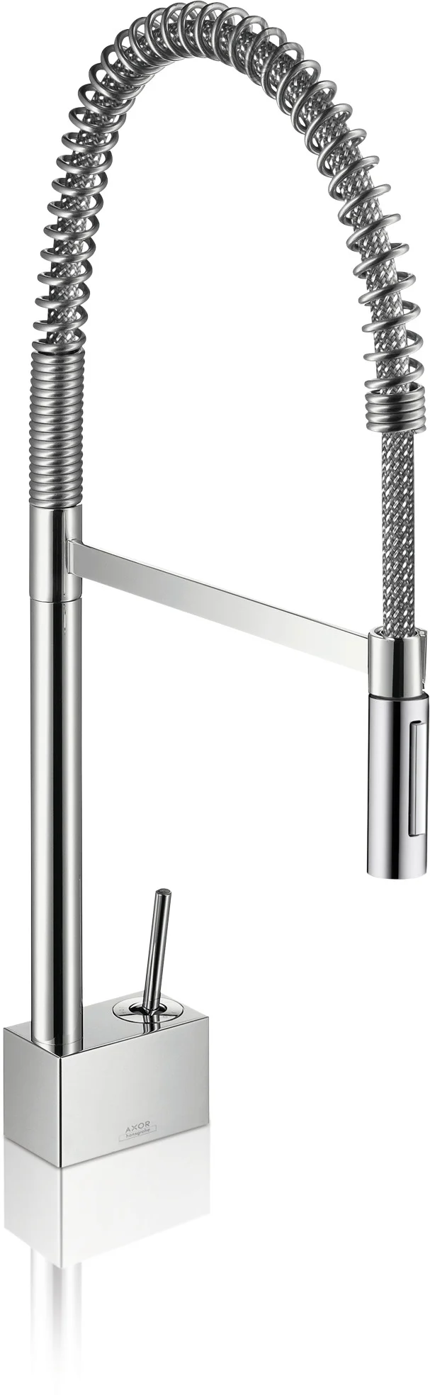 Hansgrohe AXOR Starck Einhebel-Küchenmischer 270 mit Ausziehbrause, Edelstahl, Schwenkbereich 110° oder 150°, Laminarstrahl, arretierbar, MagFit-Brausehalterung, Quick-Connect-Schlauch, max. Durchfluss 9 l/min, Auszugslänge bis 50 cm