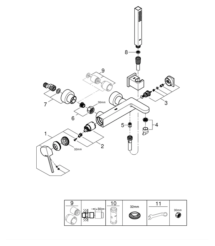 Einhand-Wannenbatterie Plus 33547_3, Wandmontage, mit Euphoria Cube Brausegarnitur, chrom Einhand-Wannenbatterie Plus 33547_3, Wandmontage, mit Euphoria Cube Brausegarnitur, chrom
