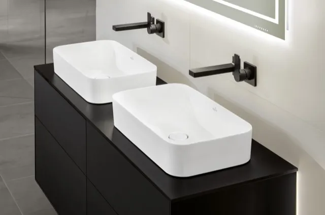 Villeroy & Boch Aufsatzwaschtisch aus TitanCeram „Finion“ 600 × 350 × 115 mm, ohne Hahnlochbohrung in Weiß Alpin, mit CeramicPlus Villeroy & Boch Aufsatzwaschtisch aus TitanCeram „Finion“ 600 × 350 × 115 mm, ohne Hahnlochbohrung in Weiß Alpin, mit CeramicPlus
