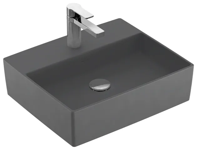 Villeroy & Boch Aufsatzwaschtisch aus TitanCeram „Memento 2.0“ 498 × 420 × 139 mm, mit Hahnlochbohrung, Hahnlochposition mittig in Graphite