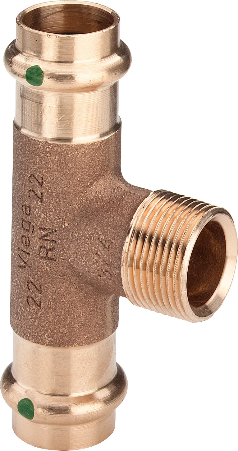 „Sanpress“ T-Stück mit 2 Muffen und Außengewinde 54 mm × 1″ × 54 mm „Sanpress“ T-Stück mit 2 Muffen und Außengewinde 54 mm × 1″ × 54 mm