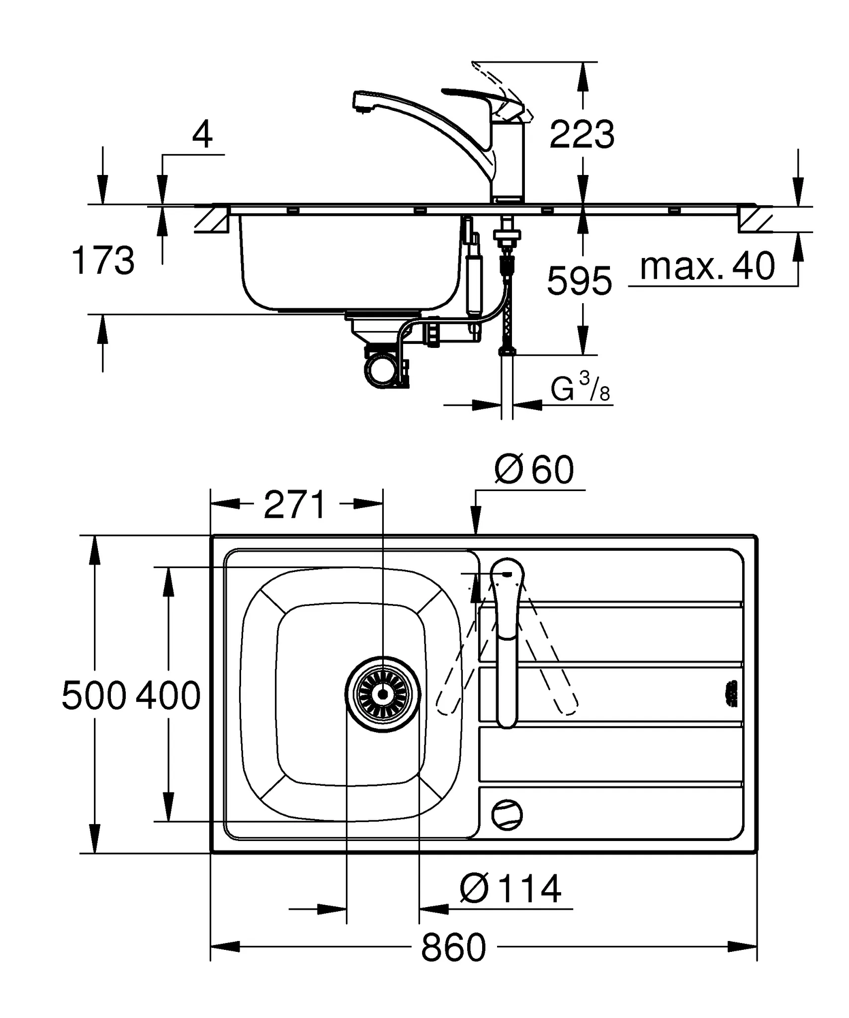 Grohe K200/Eurosmart Küchenspülen-Set, Edelstahlspüle mit Eurosmart Armatur Grohe K200/Eurosmart Küchenspülen-Set, Edelstahlspüle mit Eurosmart Armatur