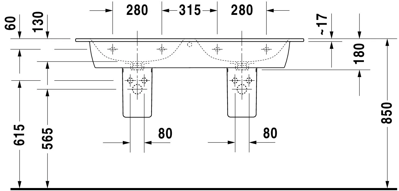 Doppel-Wandwaschtisch „ME by Starck“, mit Überlauf in Weiß Hochglanz Doppel-Wandwaschtisch „ME by Starck“, mit Überlauf in Weiß Hochglanz