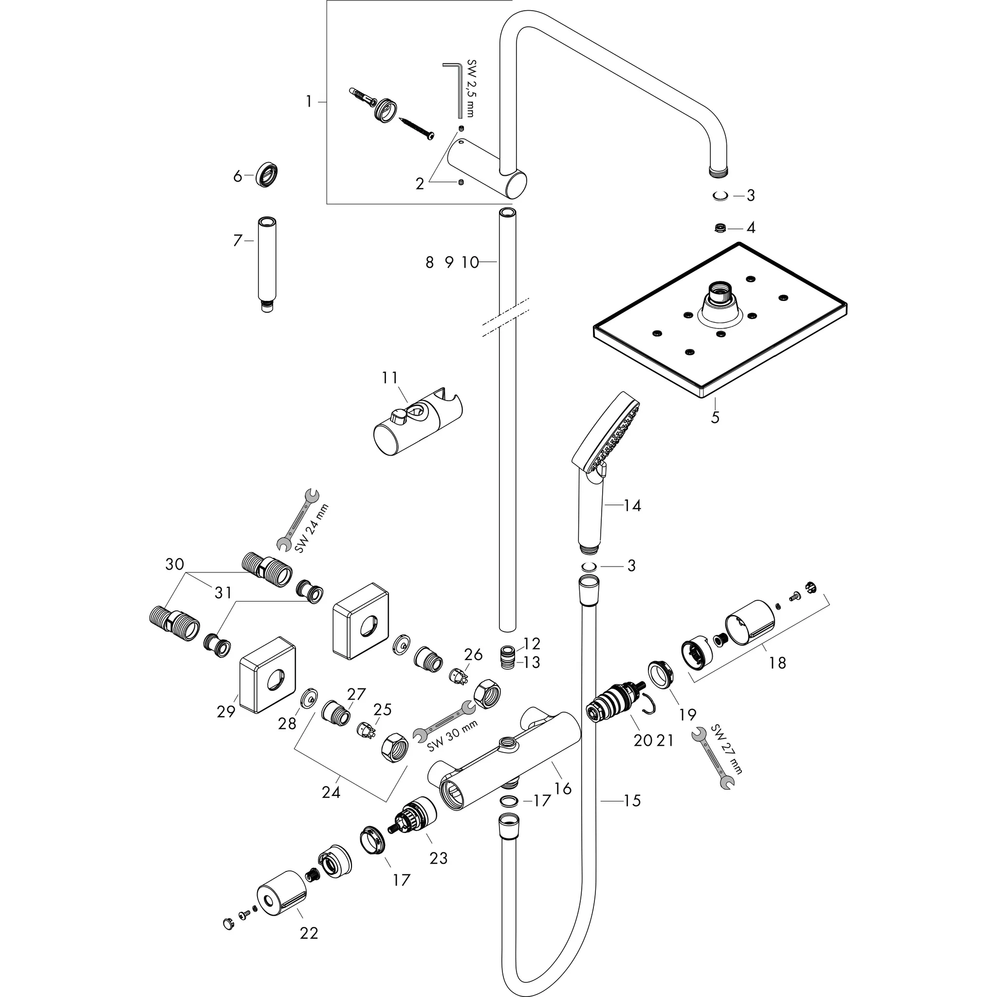 Showerpipe 230 1jet Vernis Shape EcoSmart chrom mit Brausethermostat Showerpipe 230 1jet Vernis Shape EcoSmart chrom mit Brausethermostat