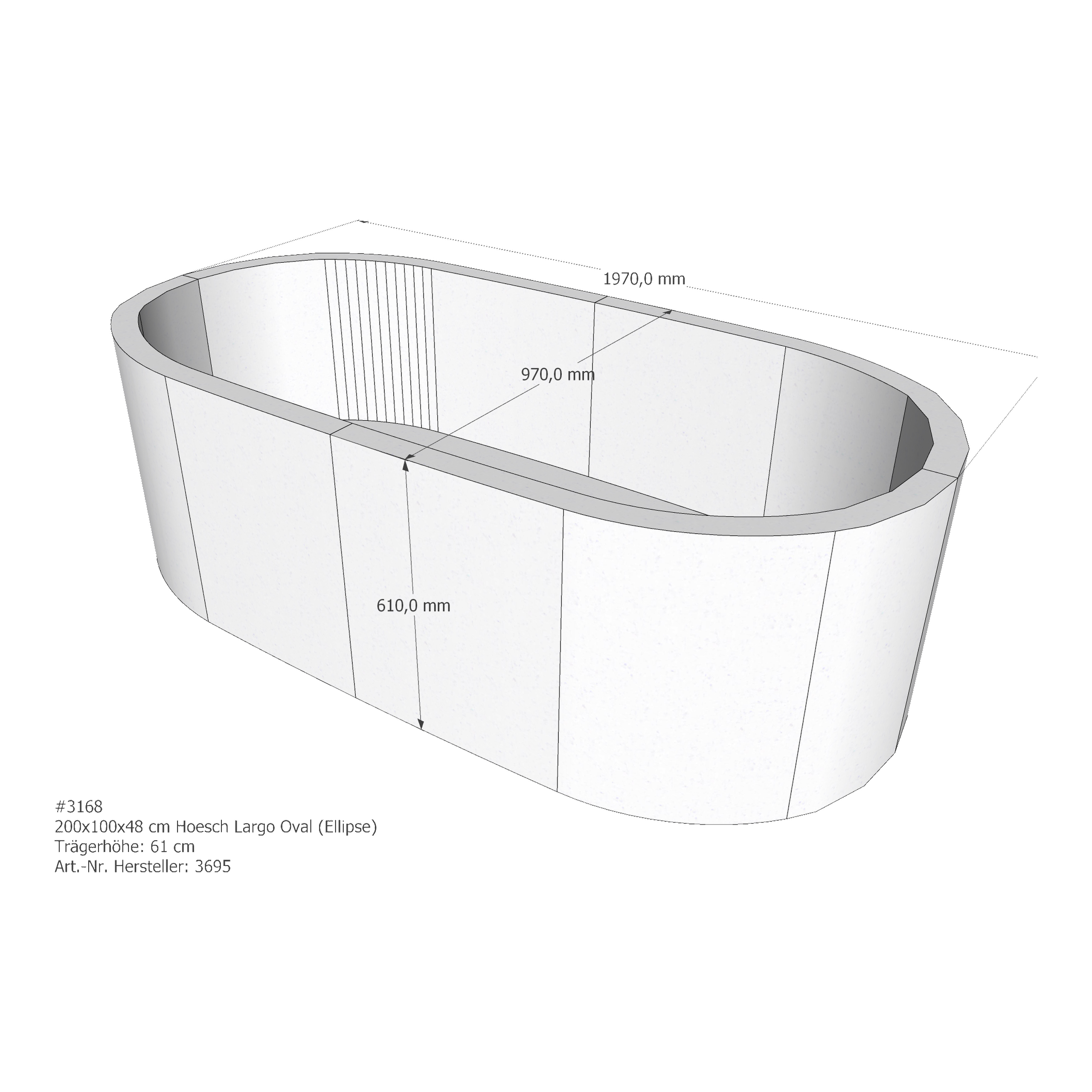 Badewannenträger für Hoesch Largo oval 200 × 100 × 48 cm Badewannenträger für Hoesch Largo oval 200 × 100 × 48 cm