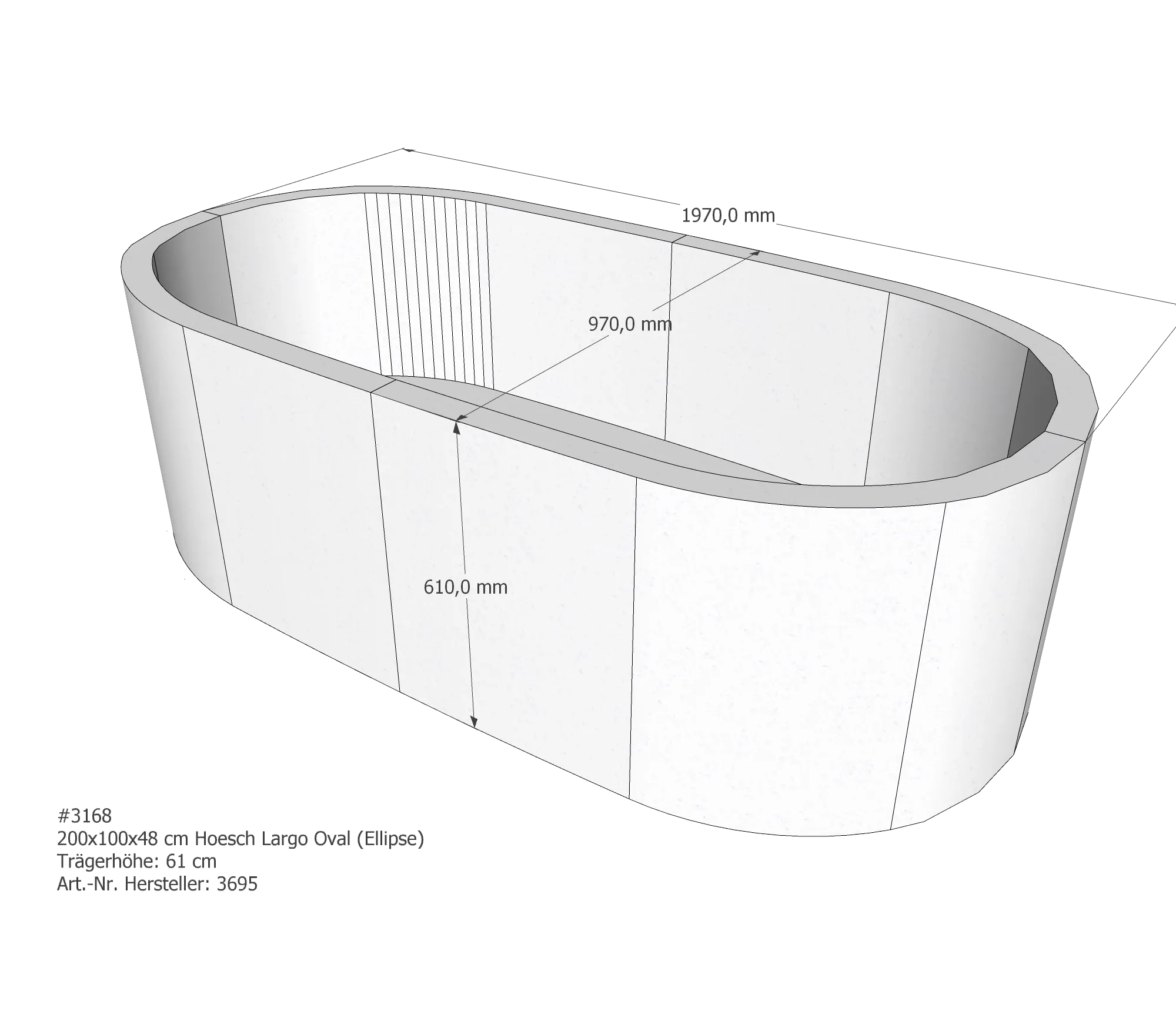 Badewannenträger für Hoesch Largo oval 200 × 100 × 48 cm Badewannenträger für Hoesch Largo oval 200 × 100 × 48 cm
