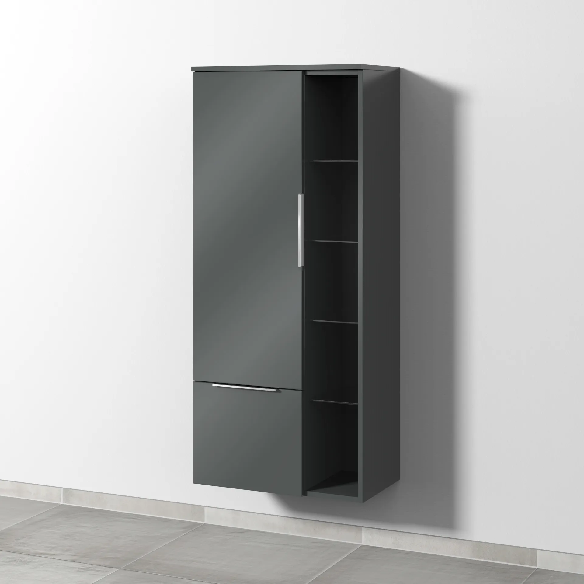 Sanipa Stauraumschrank „3way“ 600 × 1360 × 345 mm Anschlag links, in Anthrazit (glanz), Anschlag links Sanipa Stauraumschrank „3way“ 600 × 1360 × 345 mm Anschlag links, in Anthrazit (glanz), Anschlag links