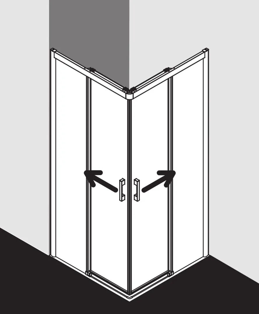 Kermi Duschtür Eckeinstieg 2-teilig (Gleittüren bodenfrei) Halbteil links „PEGA“ Glas Klar, Profile Silber Hochglanz, BV: 770 - 790 mm GAK: 755 - 775 mm WE: 780 - 800 mm H: 1850 mm
