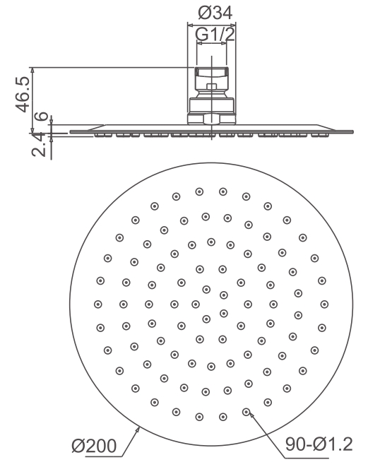 Kopfbrause AqvaGreen - rund - 200 mm Durchmesser - sichtbare Höhe 2,4 mm -"easy-clean" - 1/2″ IG - Kugelgelenk, 45° schwenkbar - 8,8 L/min bei 3 bar - Edelstahl, hochglanzpoliert